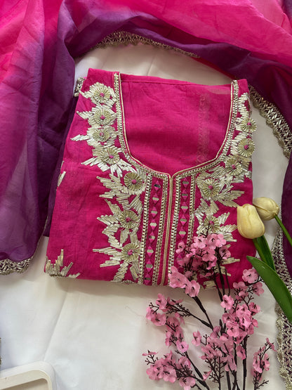 Unstitched gota patti mul cotton suit set