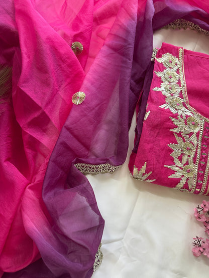 Unstitched gota patti mul cotton suit set