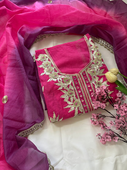Unstitched gota patti mul cotton suit set