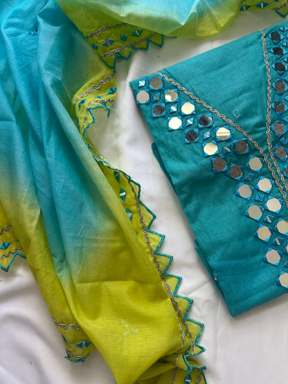 Unstitched mul suit set in ombre new