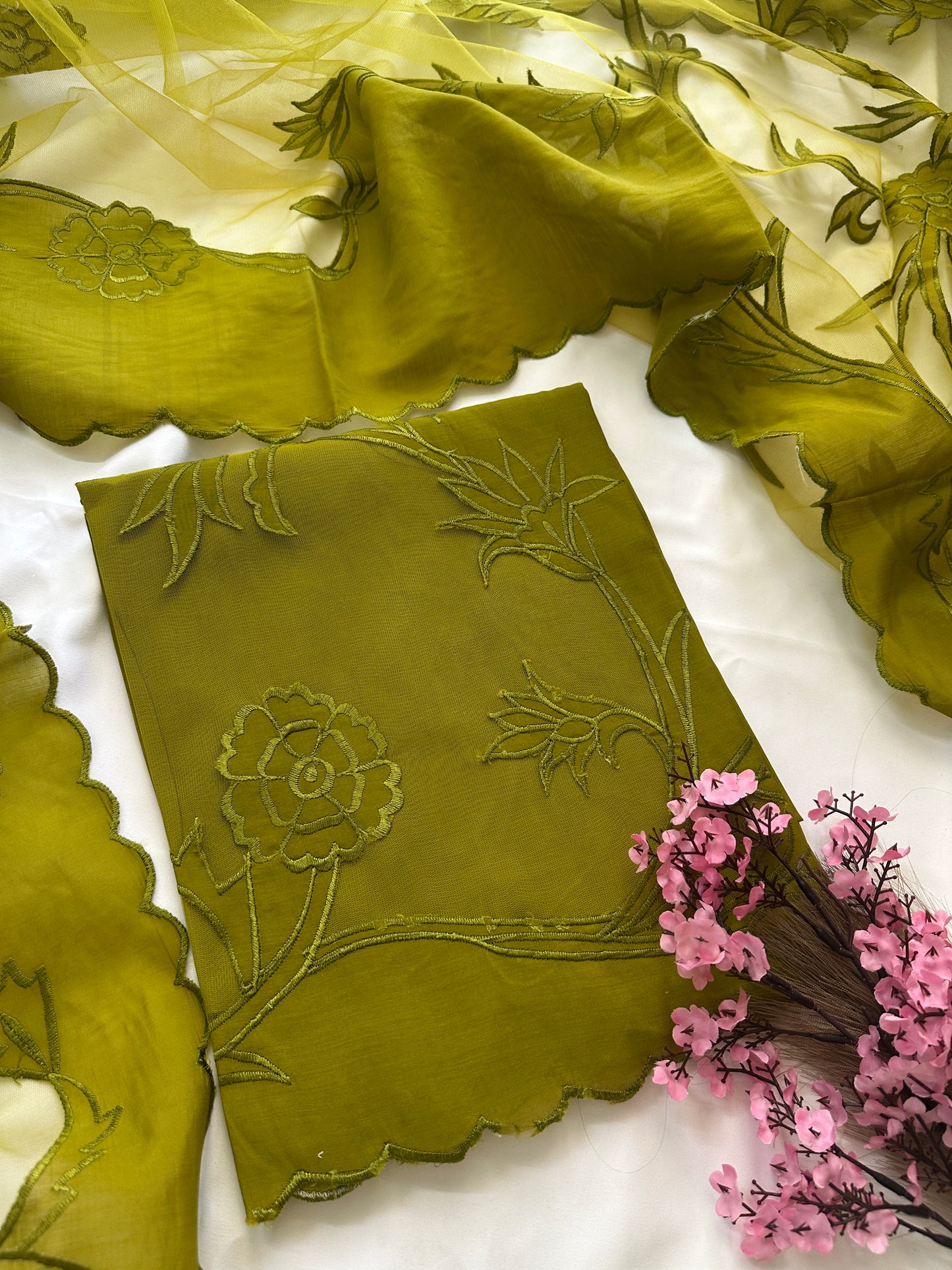 Green Mul Cotton Unstitched Suit Set