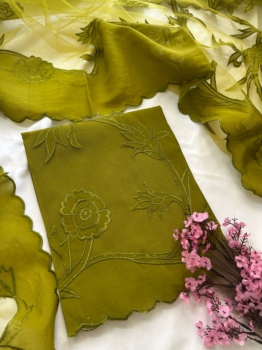 Green Mul Cotton Unstitched Suit Set
