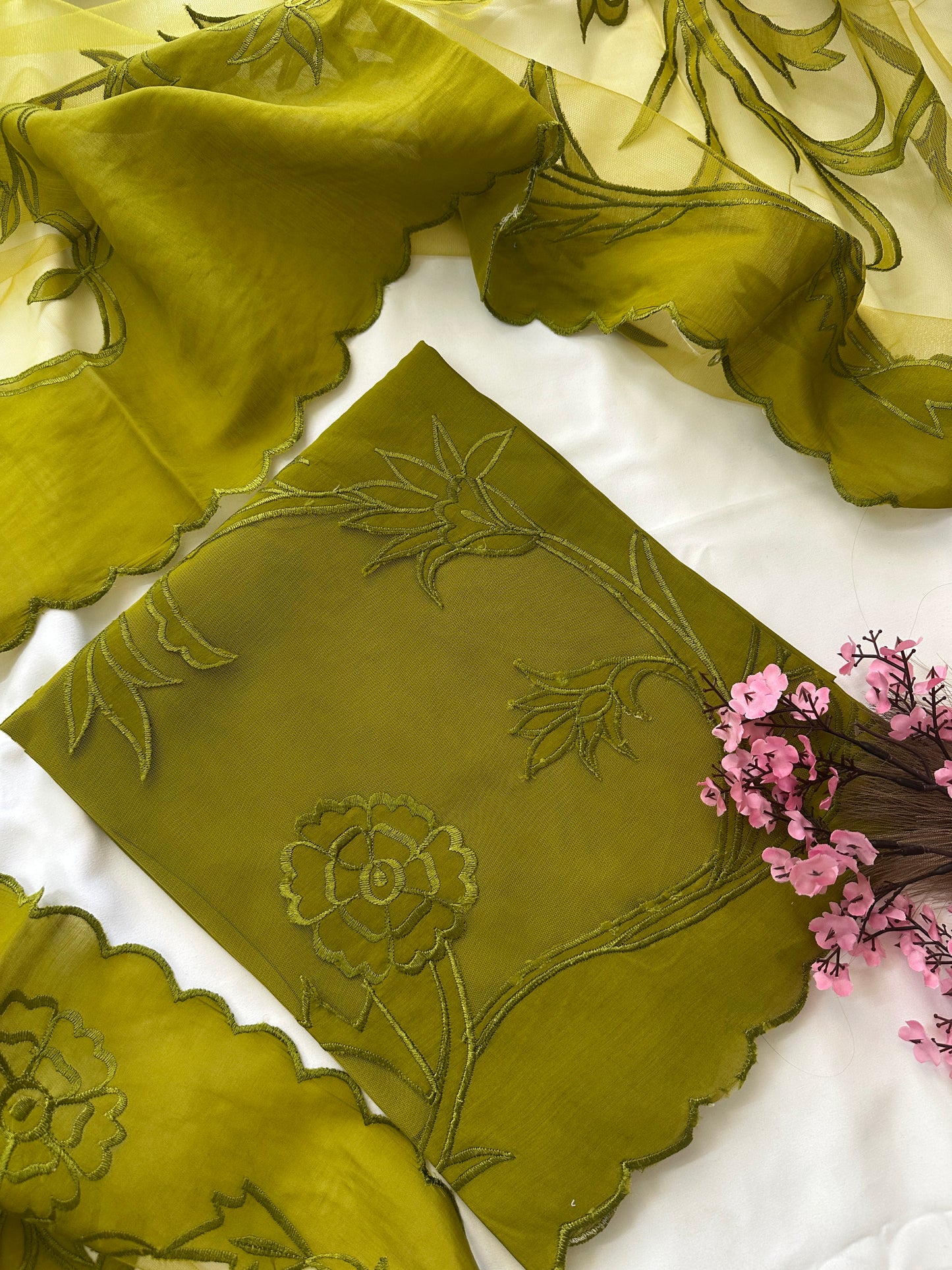Green Mul Cotton Unstitched Suit Set