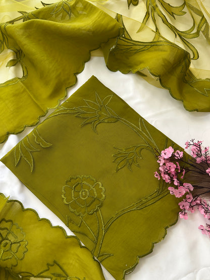 Green Mul Cotton Unstitched Suit Set