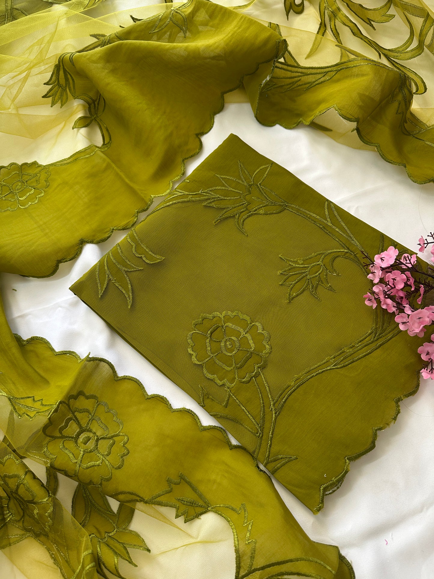 Green Mul Cotton Unstitched Suit Set