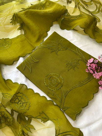 Green Mul Cotton Unstitched Suit Set