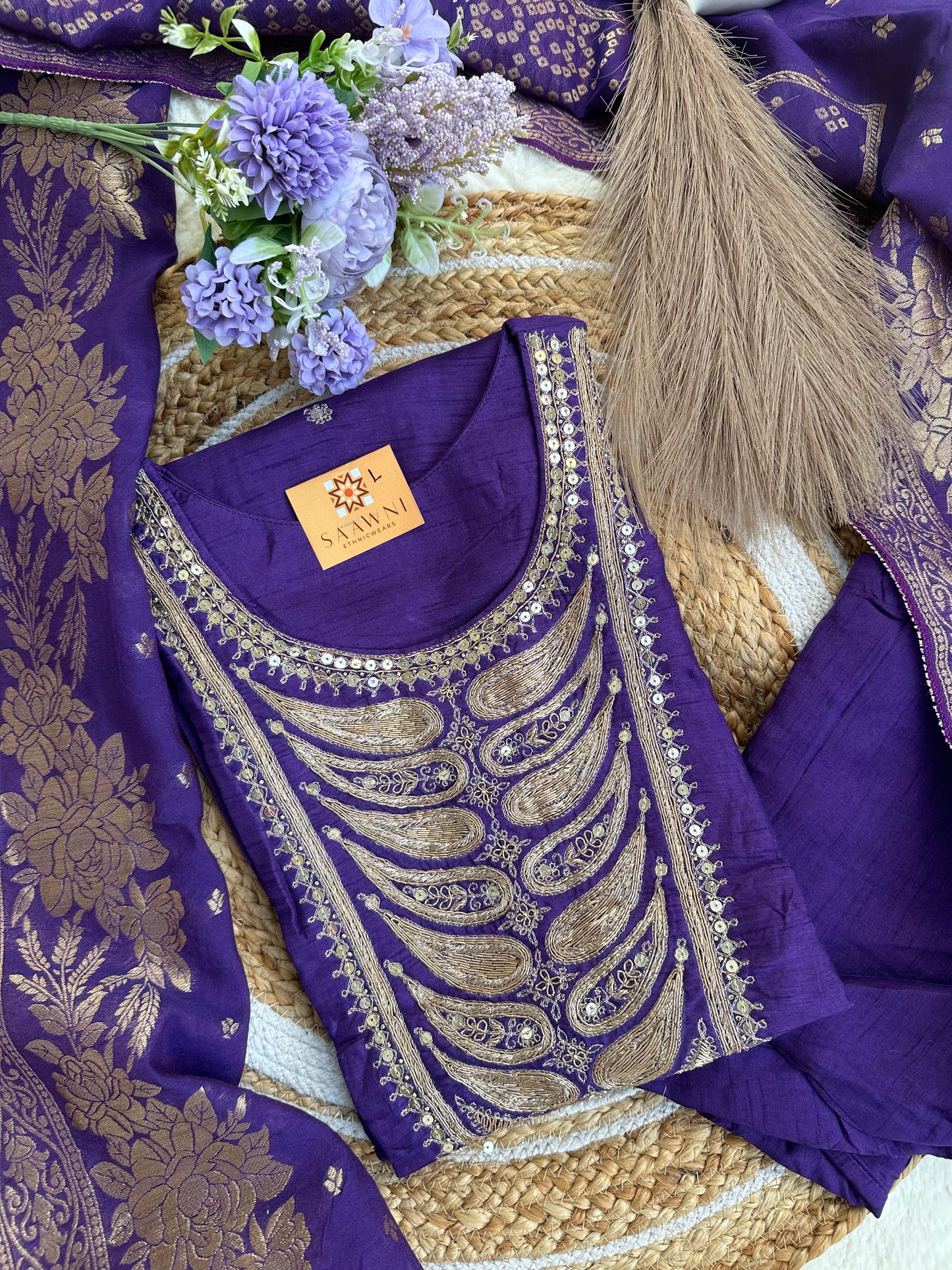 Purple Kurta set with bottom and dupatta