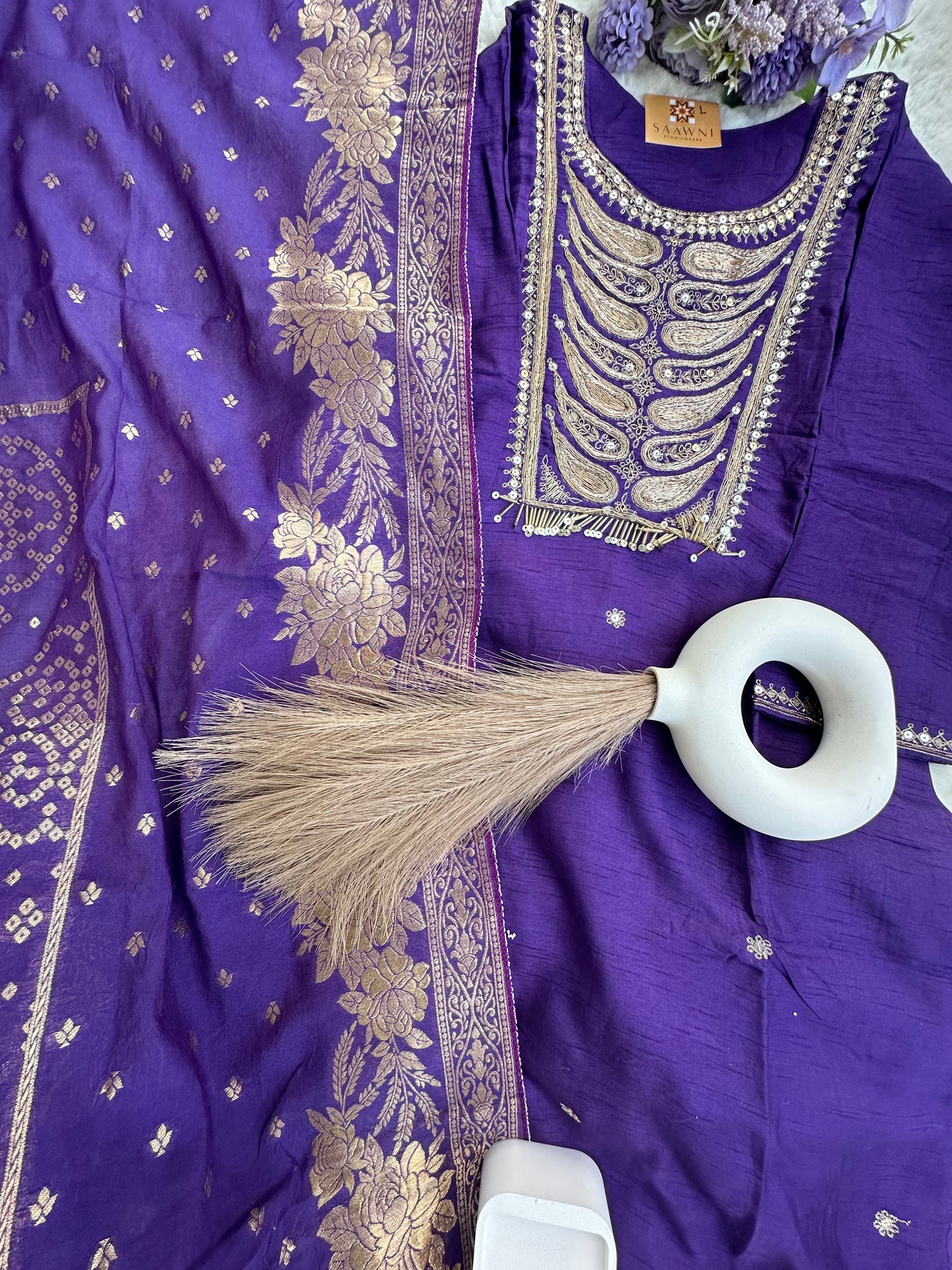 Purple Kurta set with bottom and dupatta