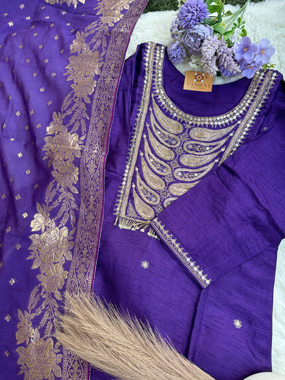 Purple Kurta set with bottom and dupatta