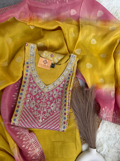 Mustard/Pink Kurta Set with bottom and dupatta