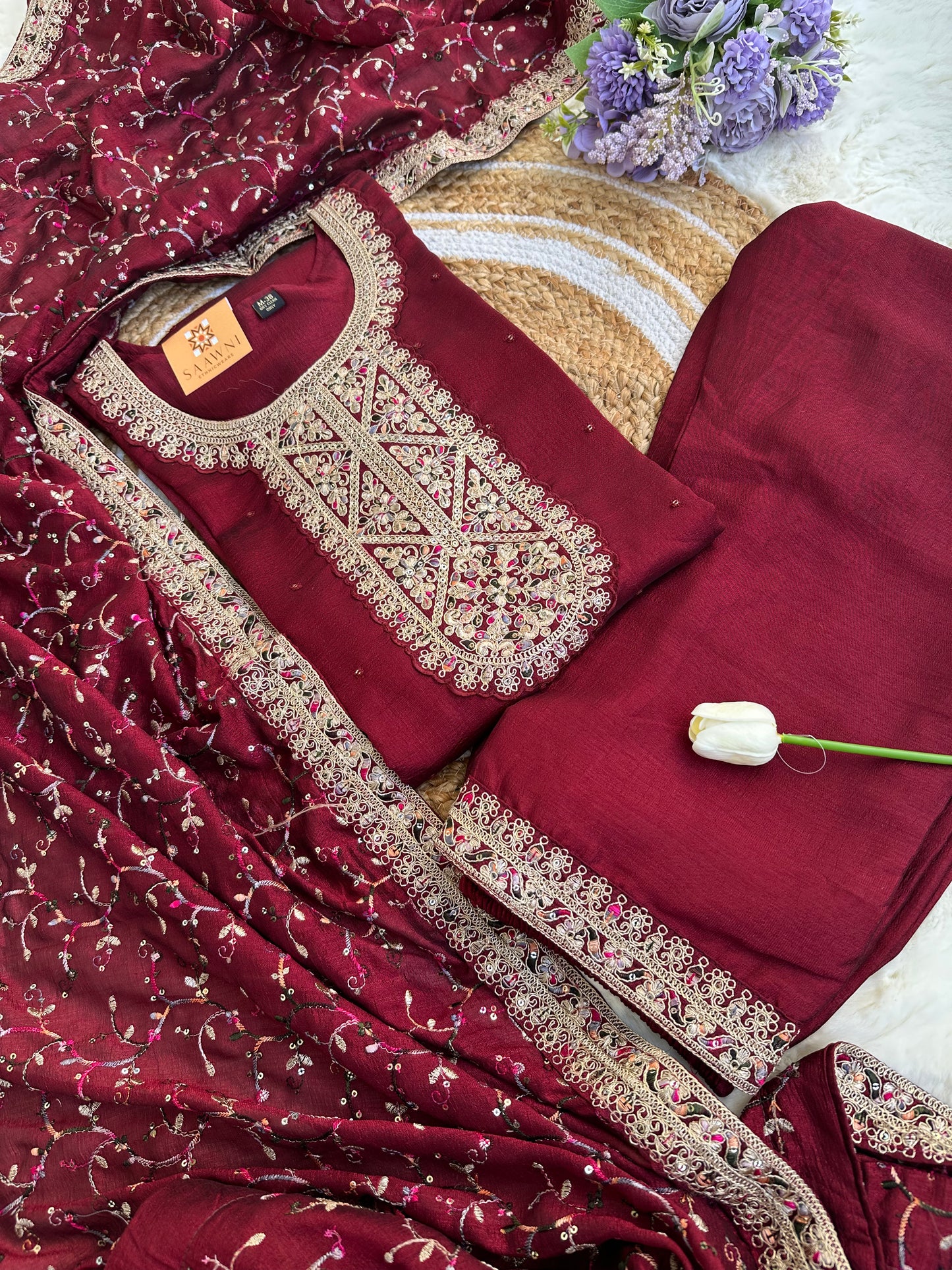 Brown Kurta set with Palazzo and Dupatta