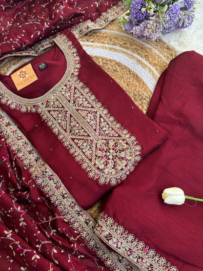 Brown Kurta set with Palazzo and Dupatta