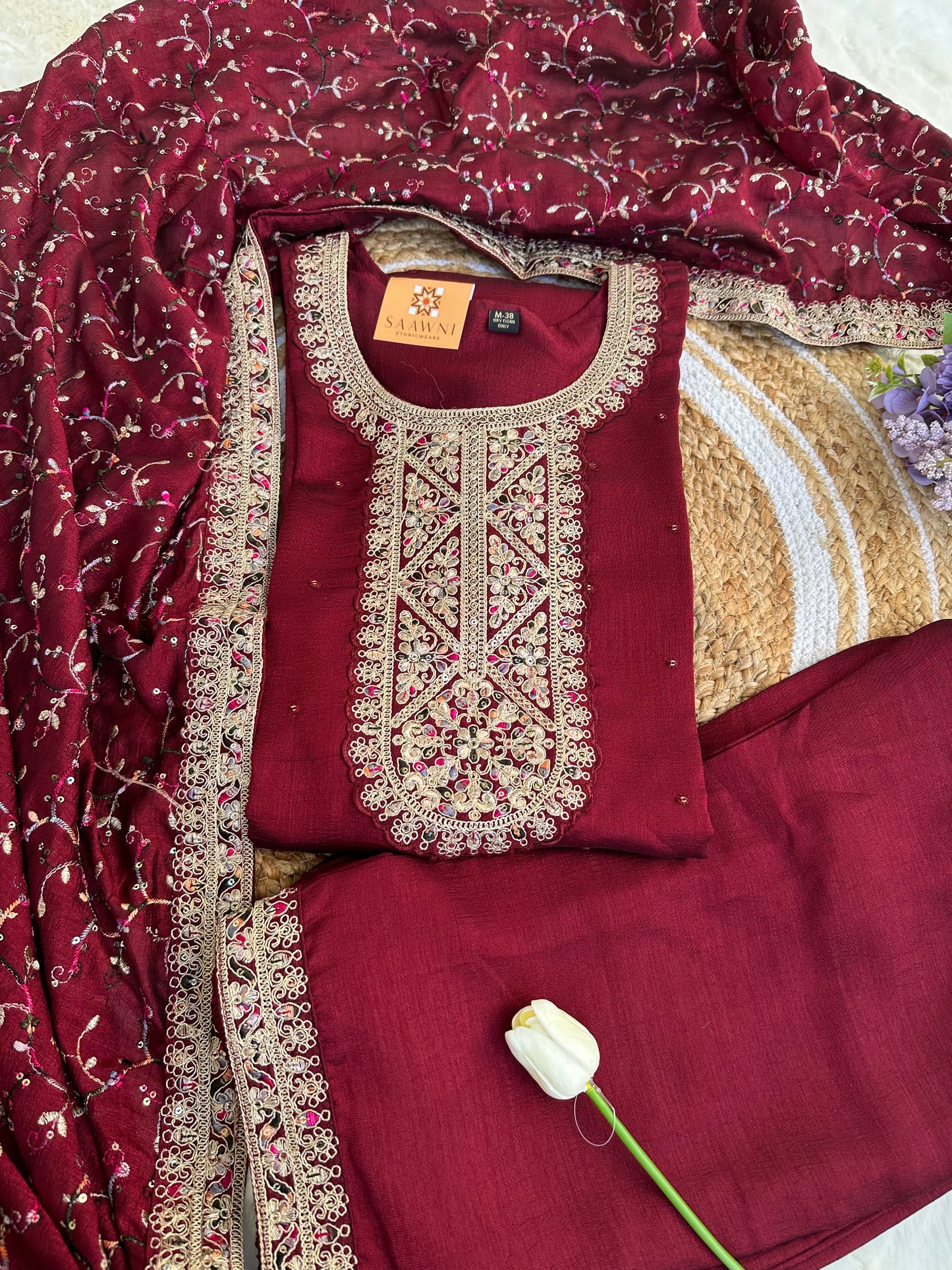 Brown Kurta set with Palazzo and Dupatta