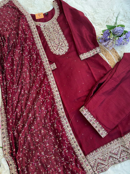 Brown Kurta set with Palazzo and Dupatta