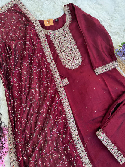 Brown Kurta set with Palazzo and Dupatta