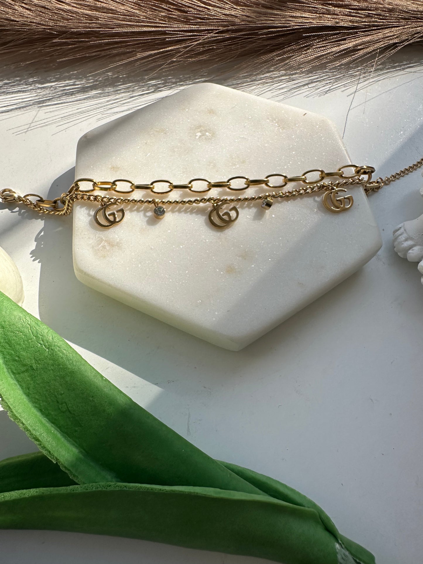 Layered link chain with charms bracelet