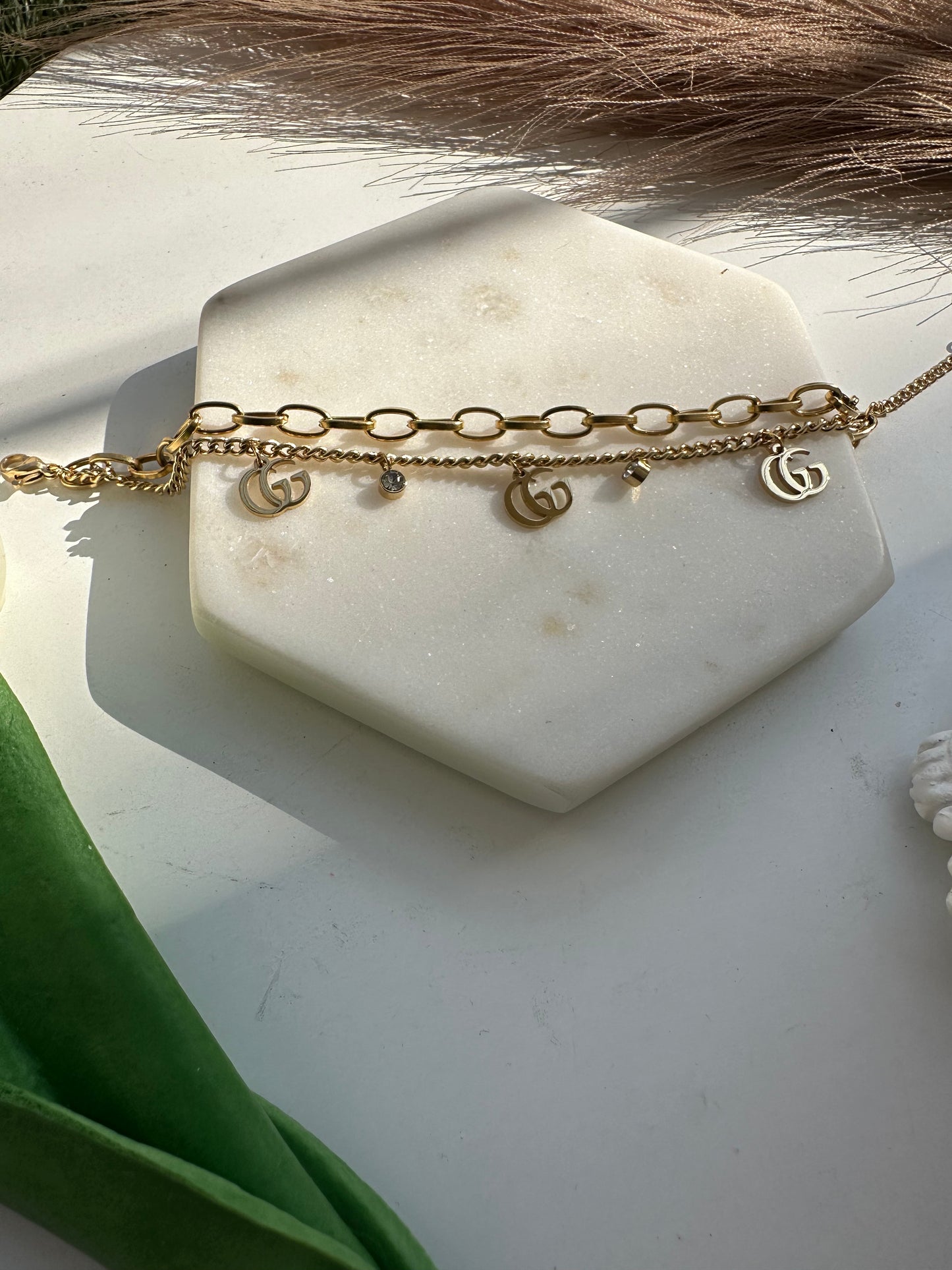 Layered link chain with charms bracelet