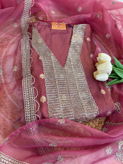 Unstitched suit set with beautiful net dupatta