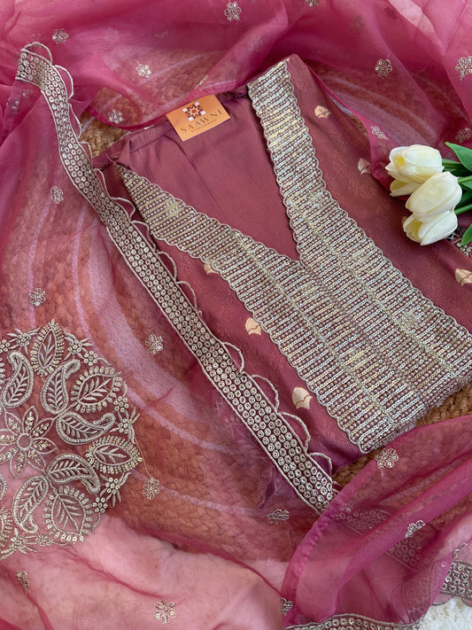 Unstitched suit set with beautiful net dupatta