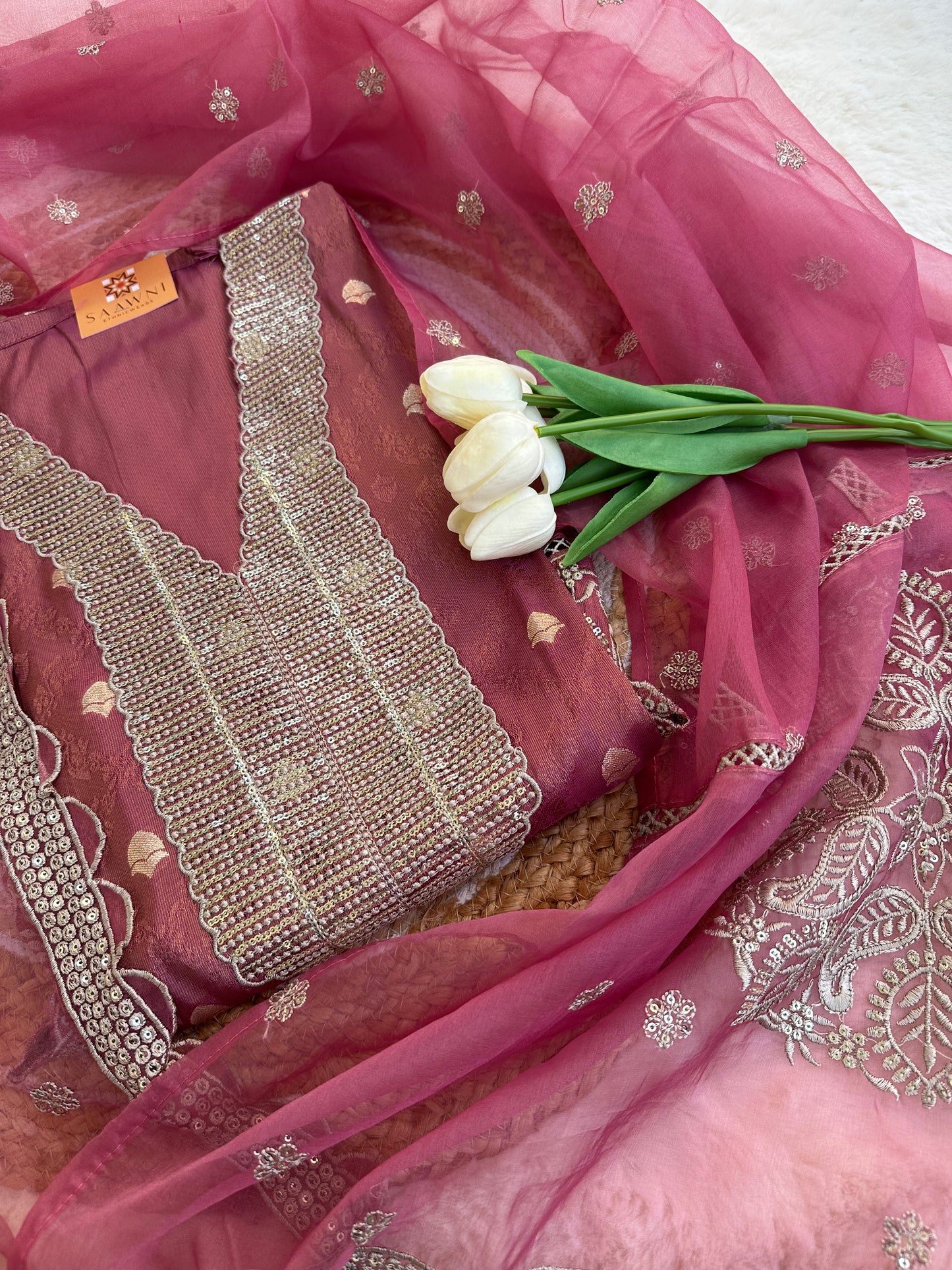 Unstitched suit set with beautiful net dupatta