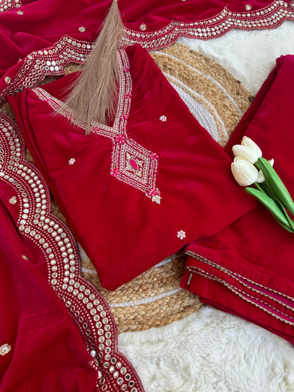 Velvet pink suit with bottom and dupatta