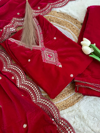 Velvet pink suit with bottom and dupatta