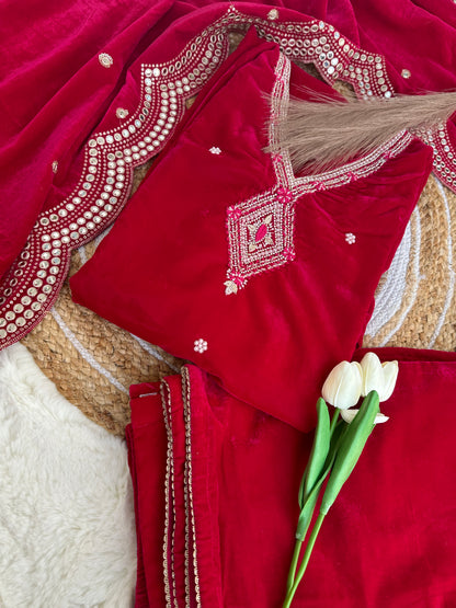 Velvet pink suit with bottom and dupatta