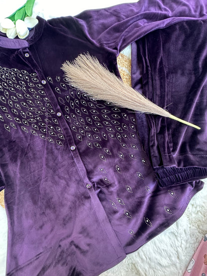 Purple velvet co-ord set