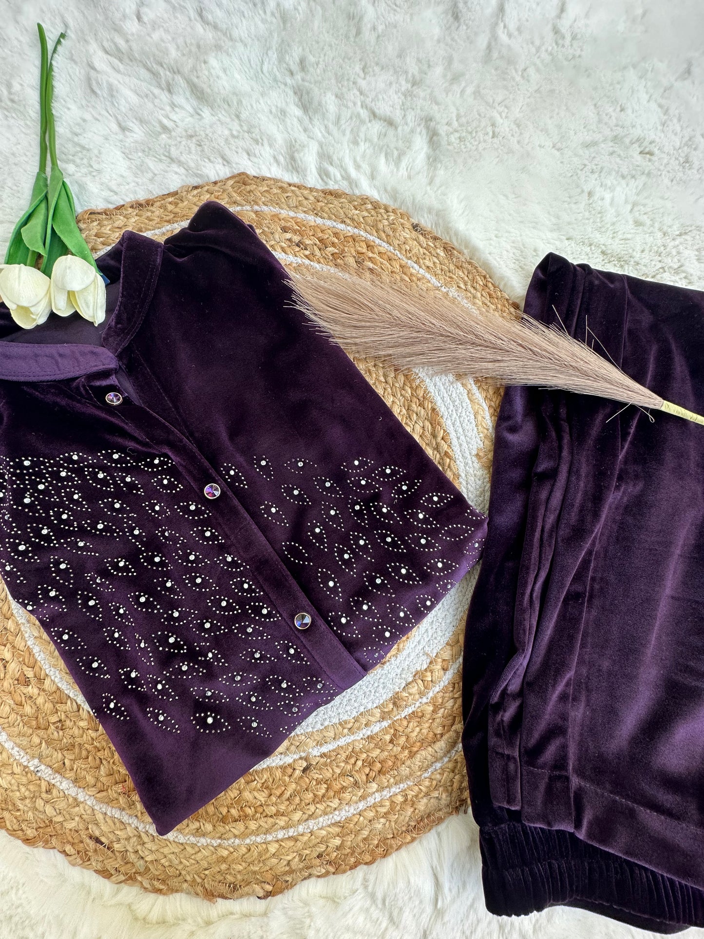 Purple velvet co-ord set