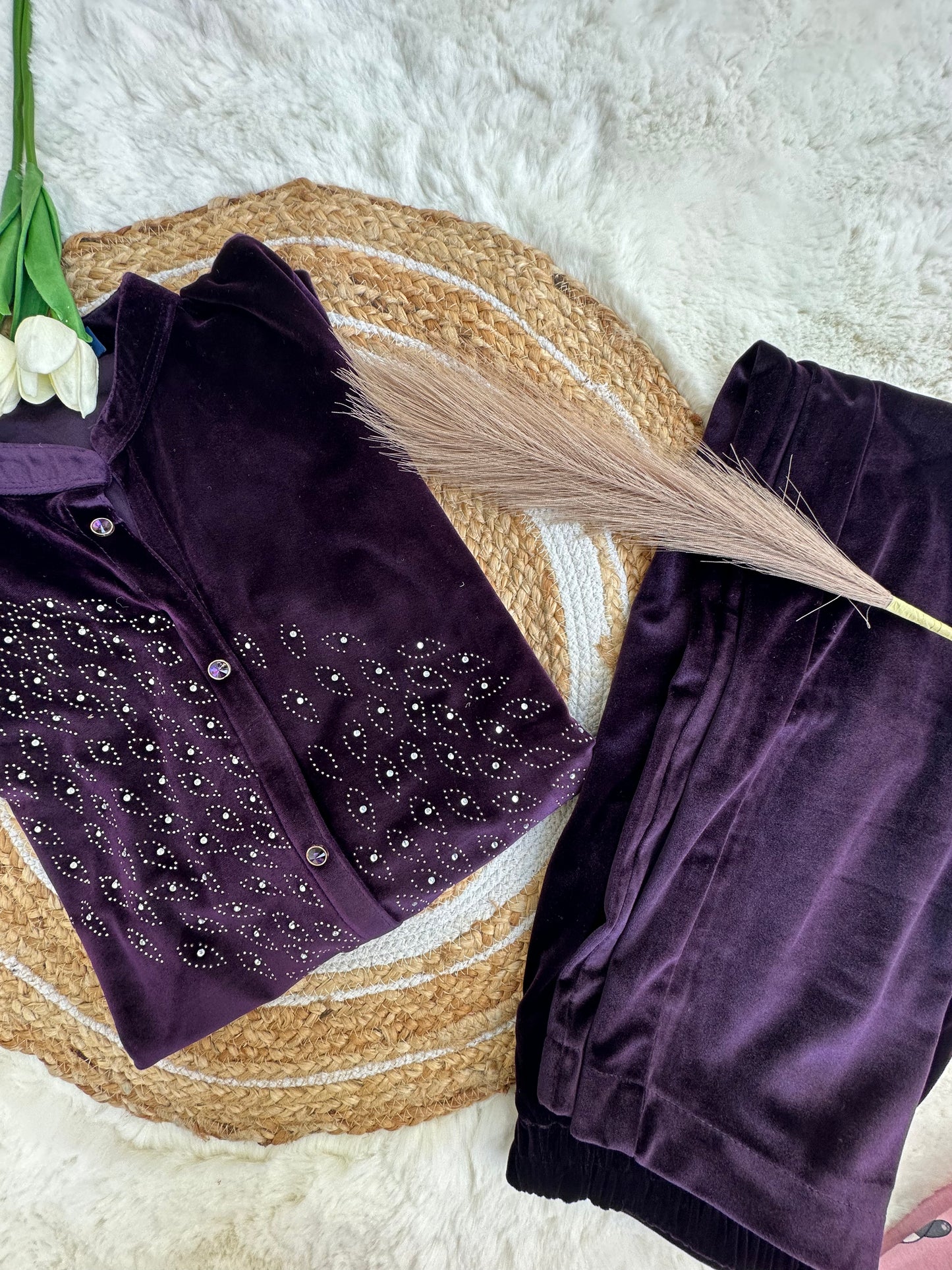 Purple velvet co-ord set