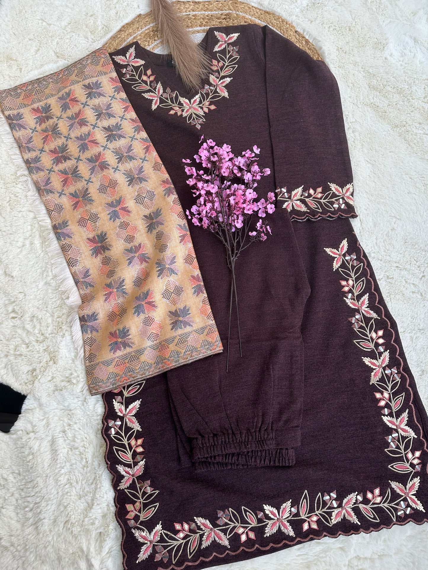 Woolen kurta with bottom and dupatta