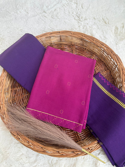 Unstitched cotton pink and purple suit set