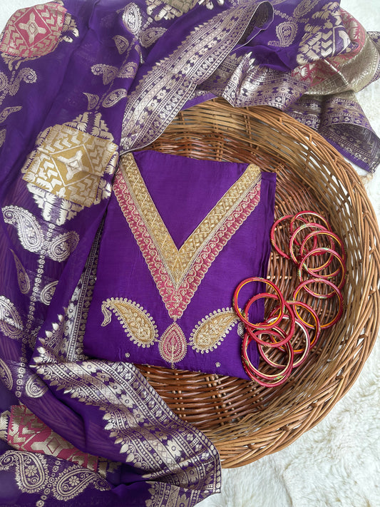 Beautiful unstitched purple suit set