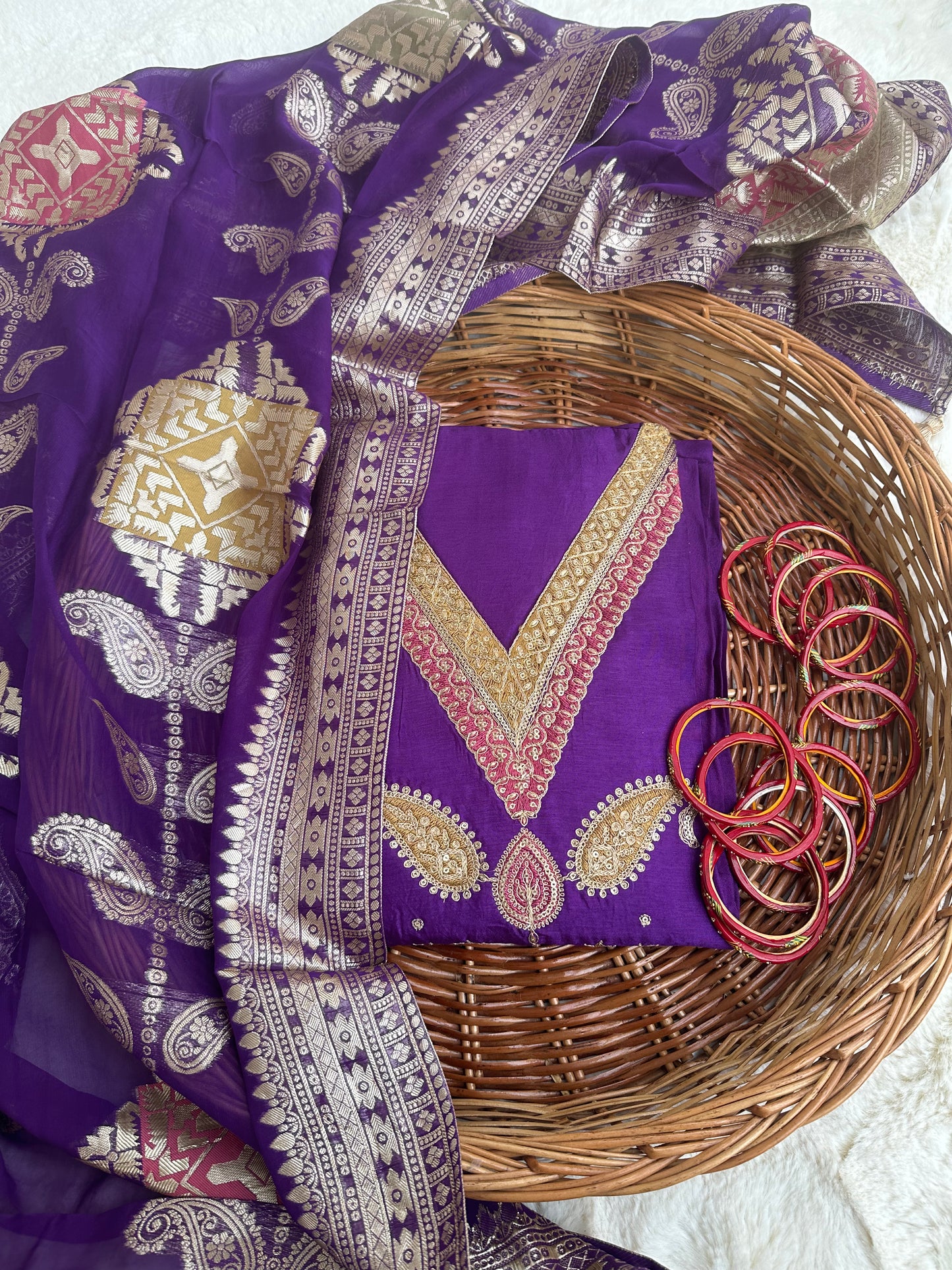Beautiful unstitched purple suit set