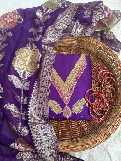 Beautiful unstitched purple suit set