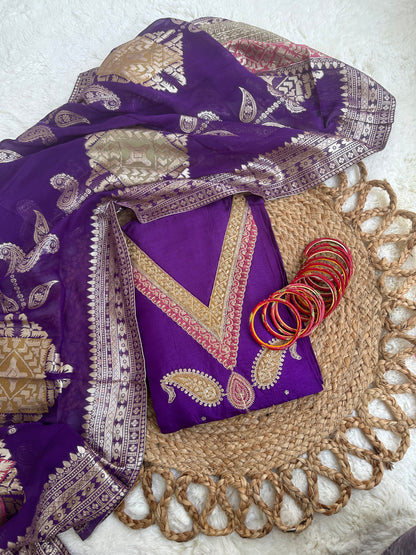 Beautiful unstitched purple suit set