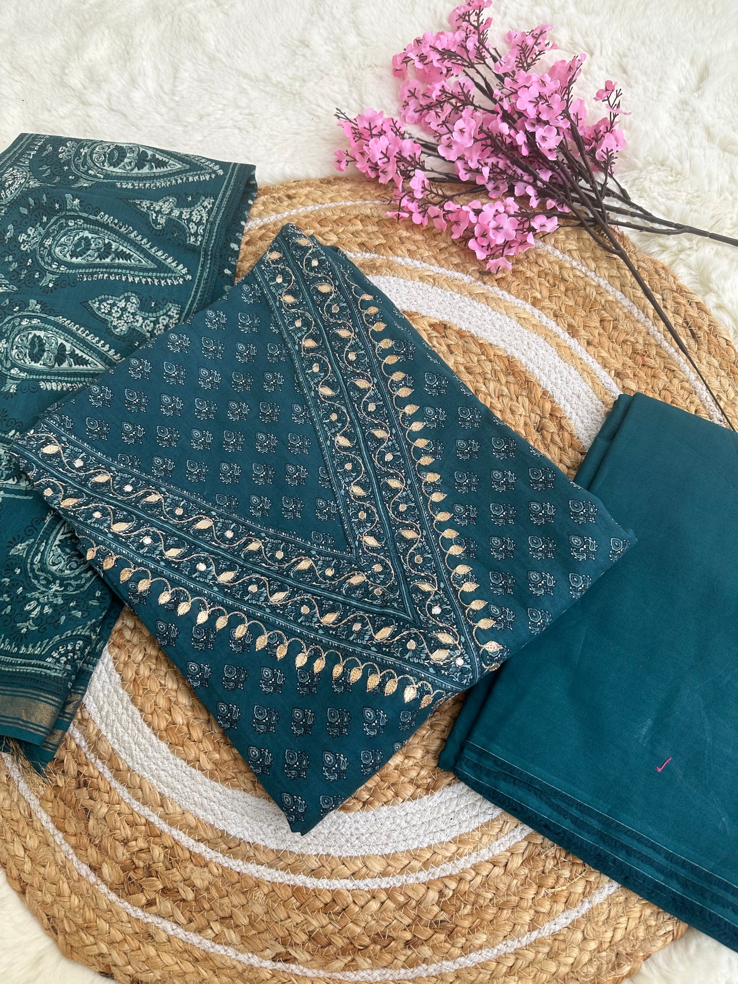 Premium cotton printed unstitched suit set