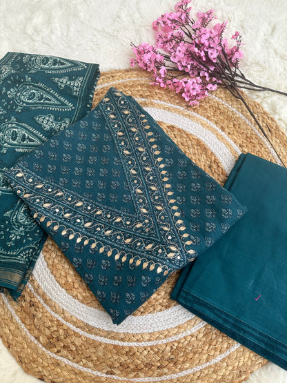 Premium cotton printed unstitched suit set