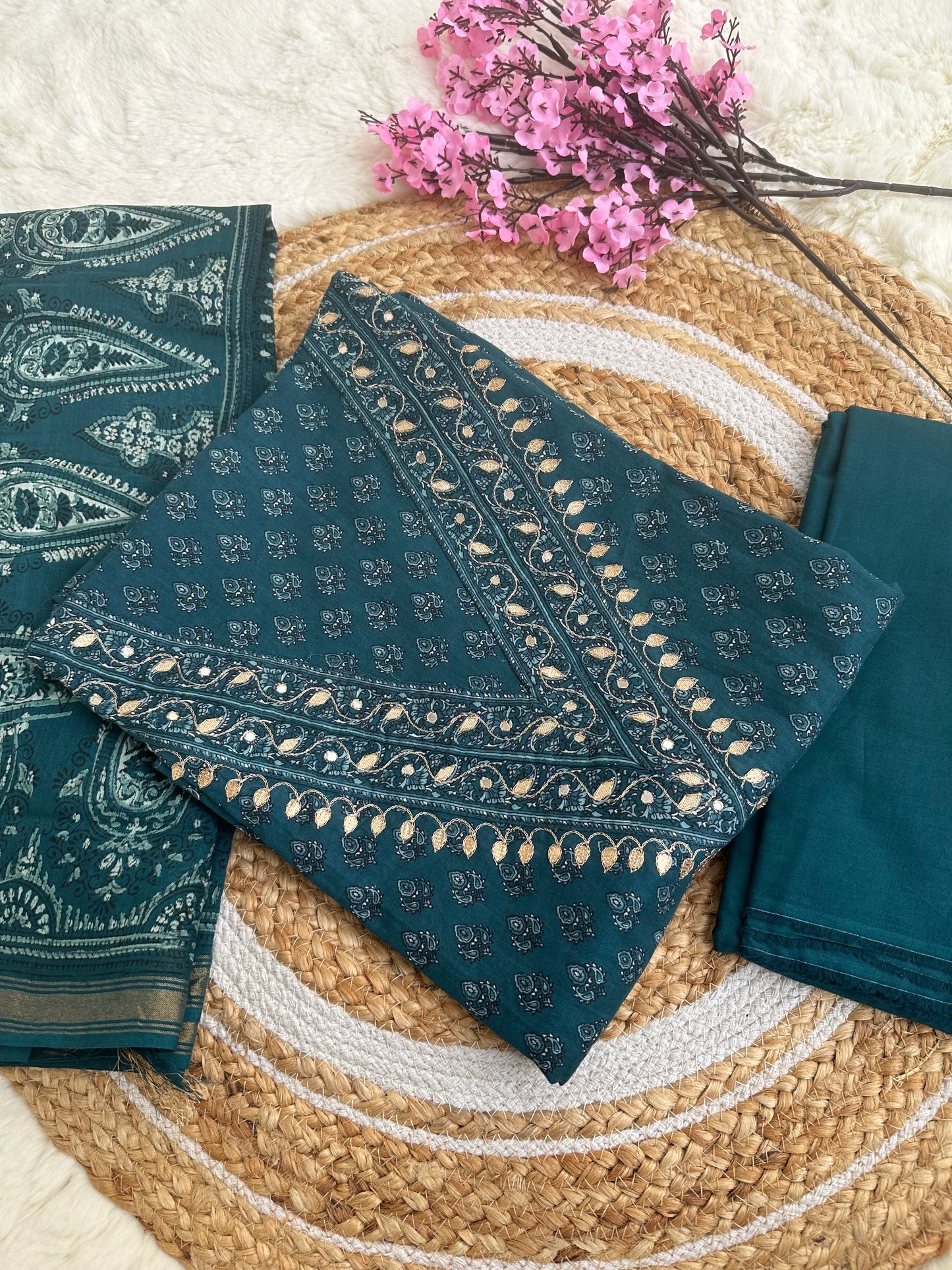 Premium cotton printed unstitched suit set
