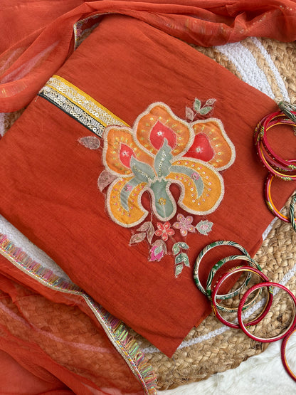 Beautiful unstitched rust suit set