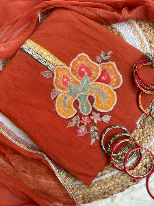 Beautiful unstitched rust suit set