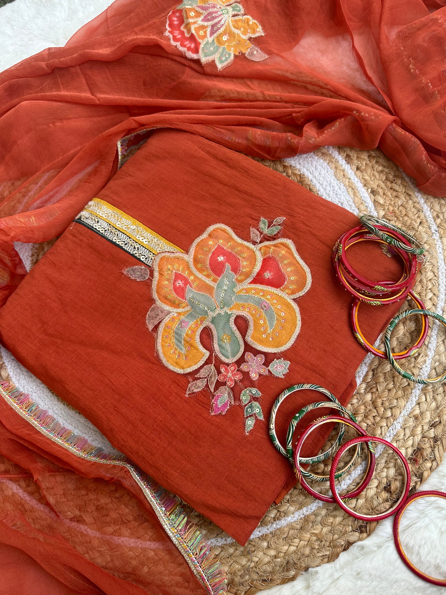 Beautiful unstitched rust suit set