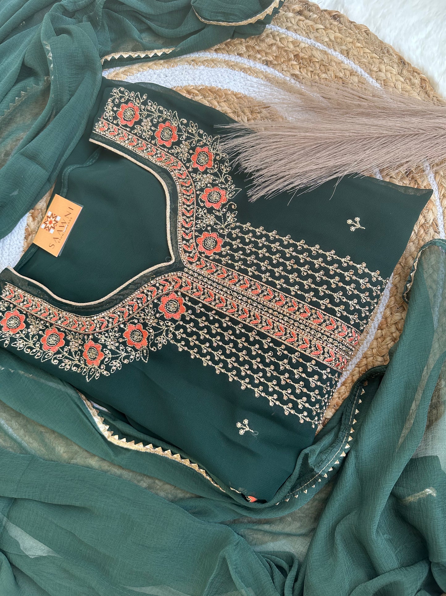 Unstitched bottle green suit set