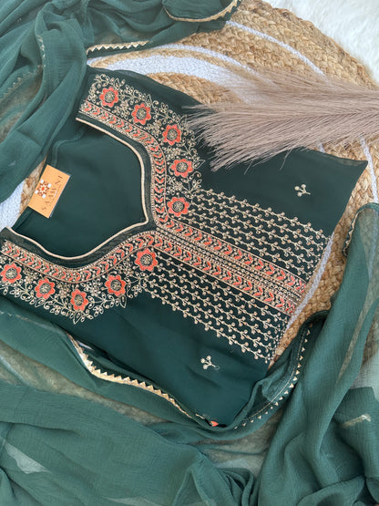 Unstitched bottle green suit set