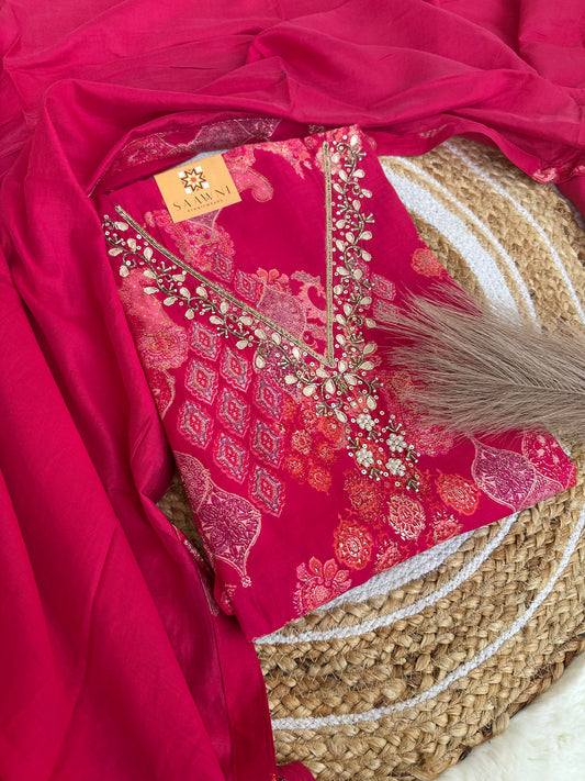 Unstitched pink suit set