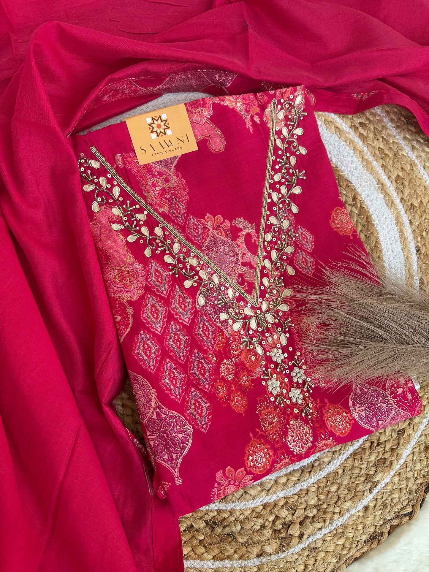 Unstitched pink suit set