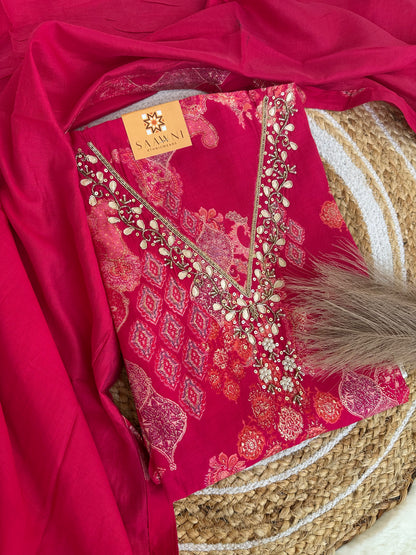 Unstitched pink suit set