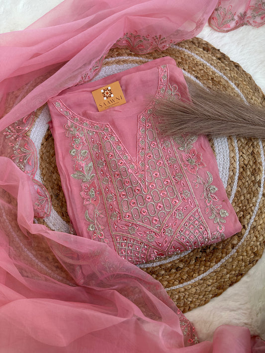 Unstitched pink suit set with beautiful dupatta