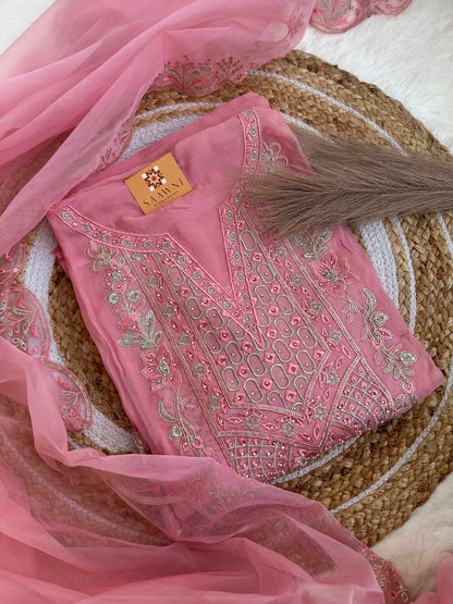 Unstitched pink suit set with beautiful dupatta