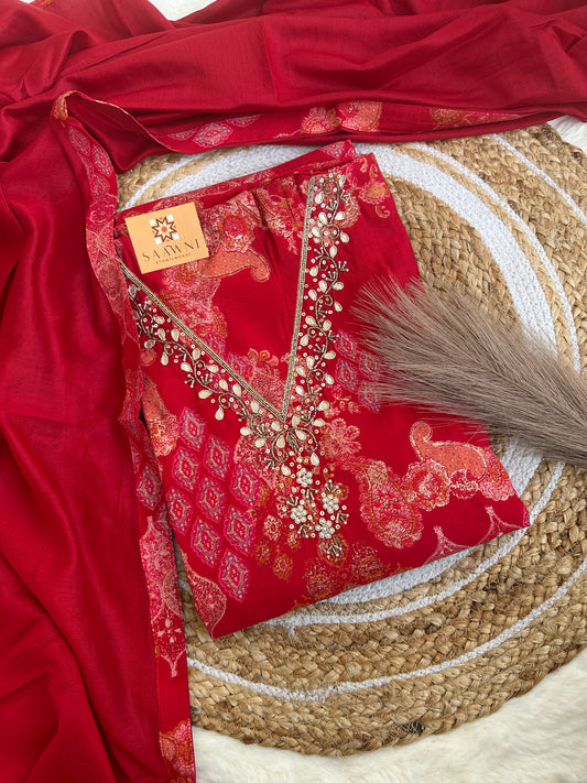 Unstitched Red suit set